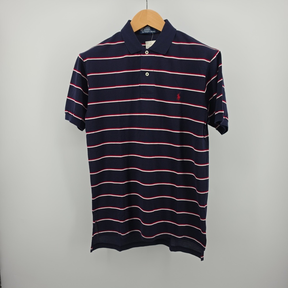 Polo Ralph Lauren Mens Small Navy Blue Red White Striped Short Sleeve Polo Shirt